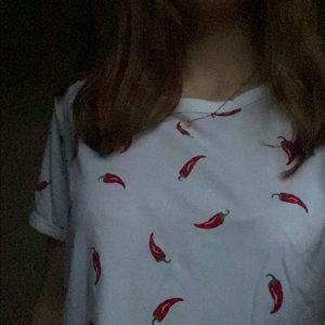 White Chili Pepper Print Pattern Tee Shirt